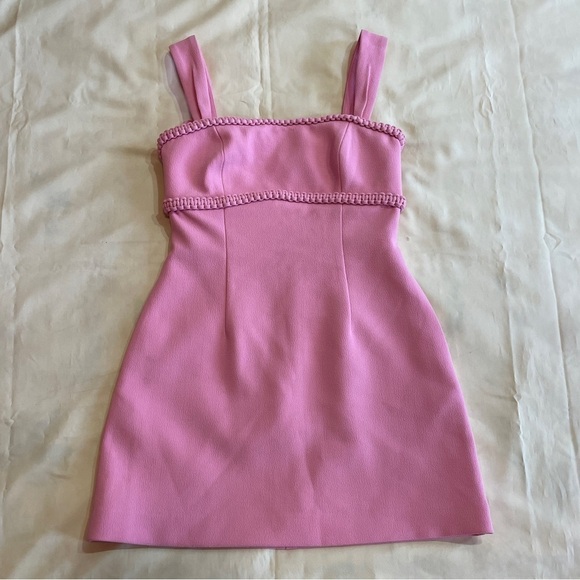 Rebecca Vallance- Pink Square Neck Braid Detail Rochelle Mini Dress Size 6 - Picture 3 of 12